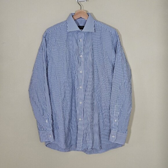 Paul & Shark Yachting Shirt Men 42/16 Blue Stripes LS Collar Cotton Italy Preppy - Picture 1 of 16